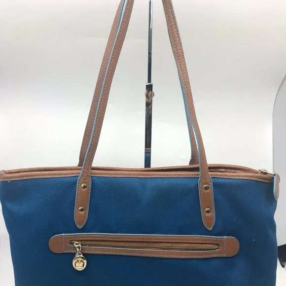 COACH Large Blue Brown Fabric Shoppers Tote - Picture 5 of 8